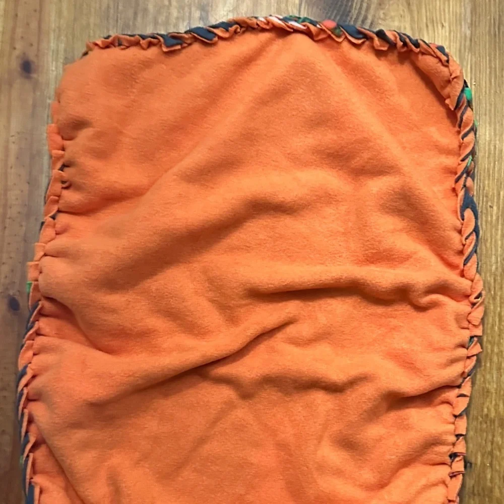 NWOT Security Blanket Gray & Orange Fleece Lovie, Farmer Pig & Tractor Design